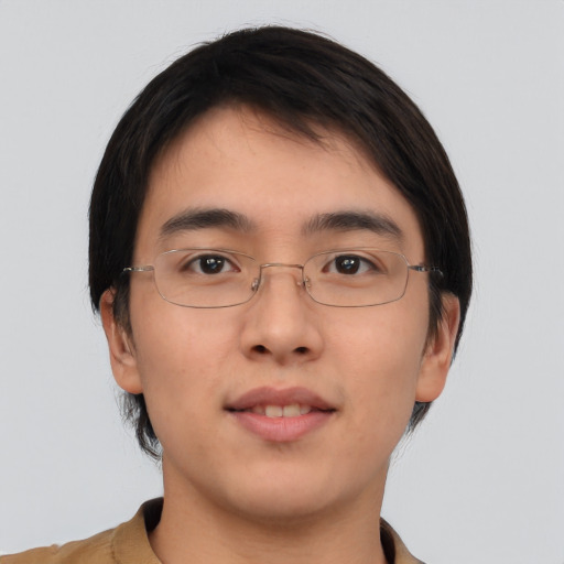 Neutral asian young-adult male with short  brown hair and brown eyes