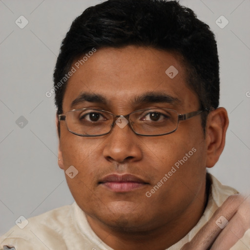 Neutral asian young-adult male with short  brown hair and brown eyes
