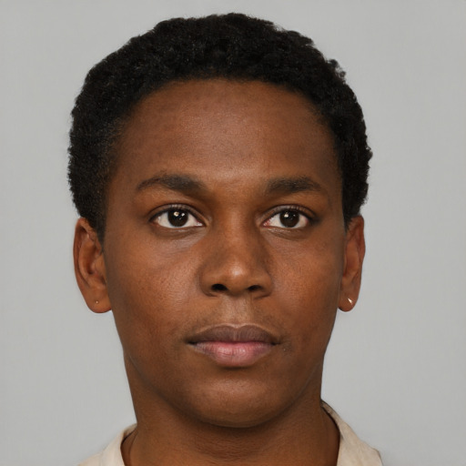 Neutral black young-adult male with short  brown hair and brown eyes