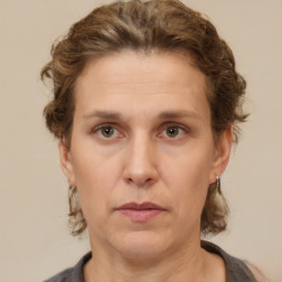 Neutral white adult female with short  brown hair and brown eyes