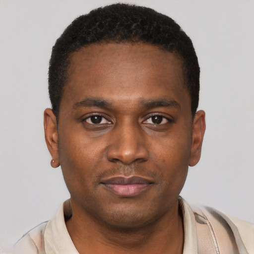 Neutral black young-adult male with short  brown hair and brown eyes