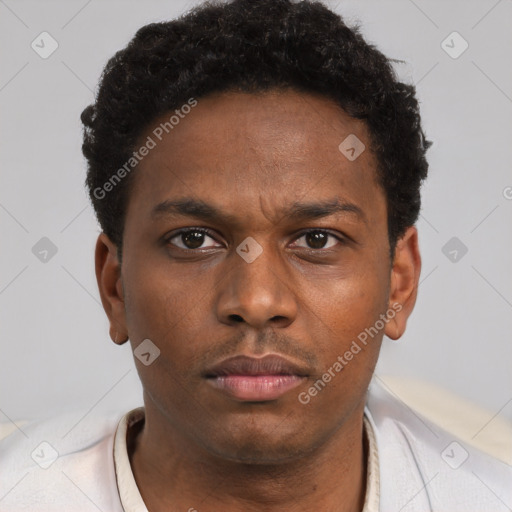 Neutral black young-adult male with short  brown hair and brown eyes