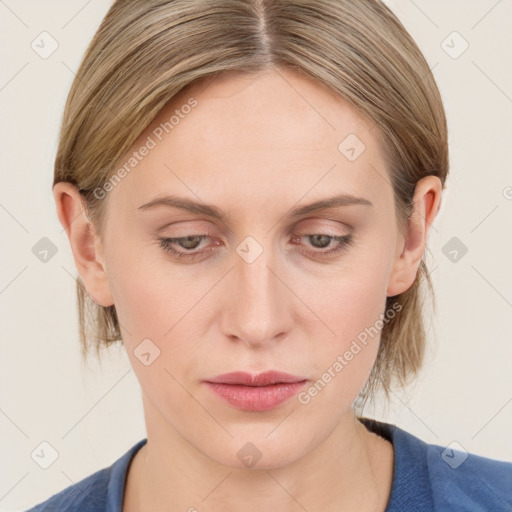 Neutral white young-adult female with medium  brown hair and blue eyes