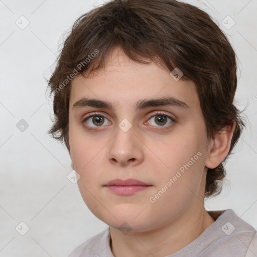 Neutral white child female with medium  brown hair and brown eyes