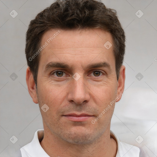 Neutral white adult male with short  brown hair and brown eyes