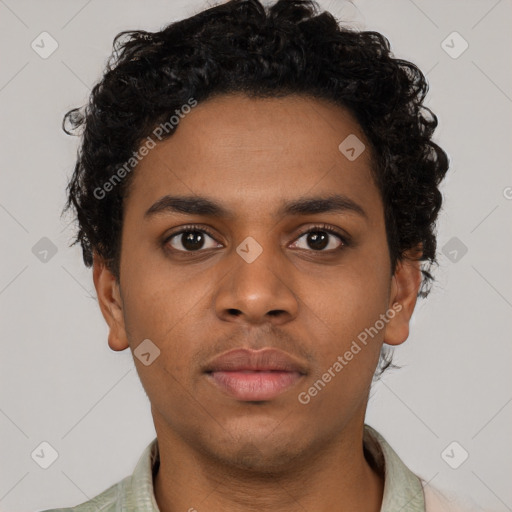 Neutral black young-adult male with short  brown hair and brown eyes