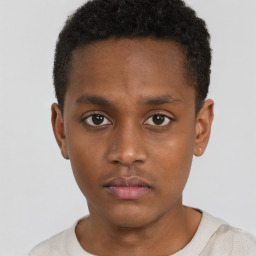 Neutral black young-adult male with short  brown hair and brown eyes