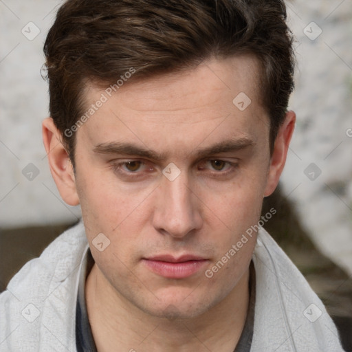 Neutral white adult male with short  brown hair and brown eyes