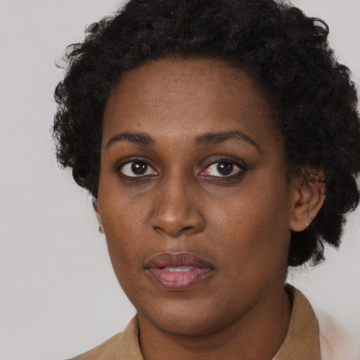 Neutral black young-adult female with short  brown hair and brown eyes