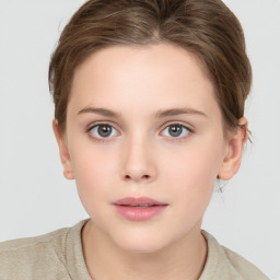 Neutral white young-adult female with short  brown hair and brown eyes