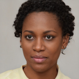 Neutral black young-adult female with short  brown hair and brown eyes