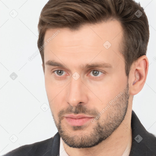 Neutral white adult male with short  brown hair and brown eyes