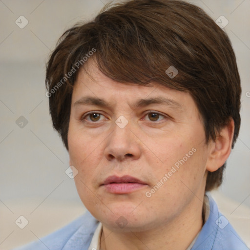 Neutral white adult male with short  brown hair and brown eyes