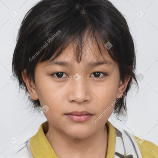 Neutral asian young-adult female with medium  brown hair and brown eyes