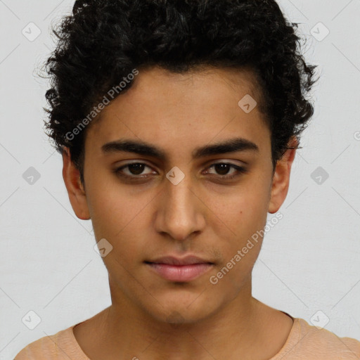 Neutral latino young-adult male with short  brown hair and brown eyes