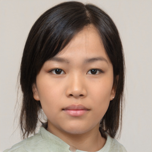 Neutral asian young-adult female with medium  brown hair and brown eyes