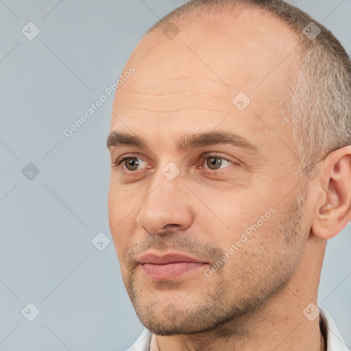 Neutral white adult male with short  brown hair and brown eyes