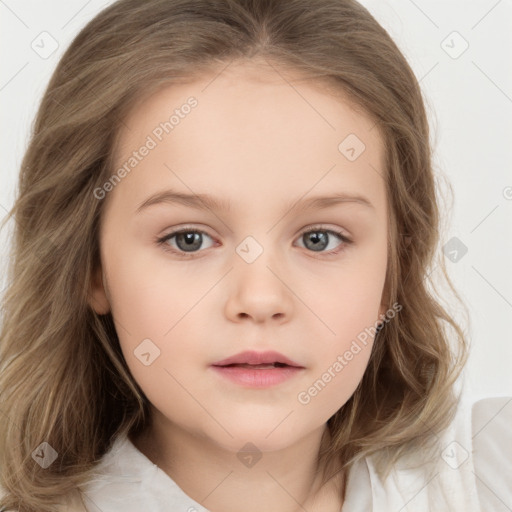 Neutral white child female with medium  brown hair and brown eyes