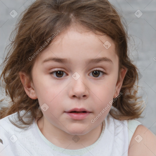 Neutral white child female with medium  brown hair and brown eyes