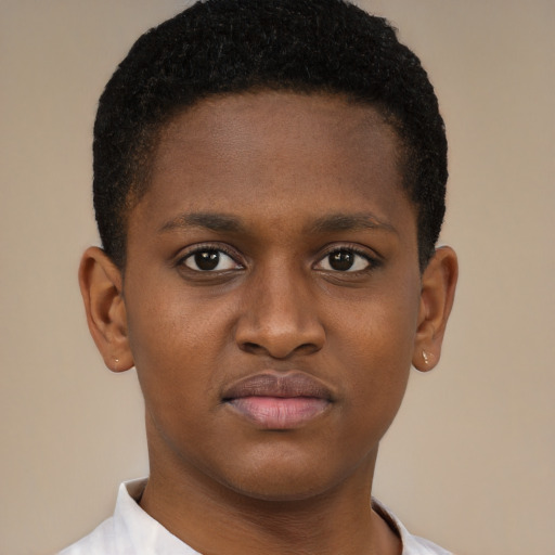 Neutral black young-adult male with short  brown hair and brown eyes