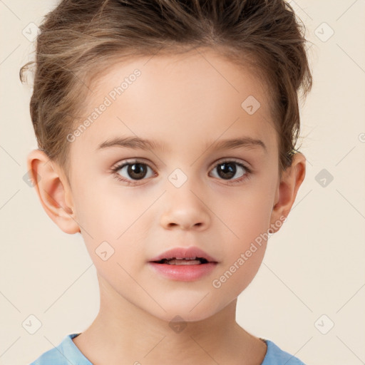 Neutral white child female with short  brown hair and brown eyes