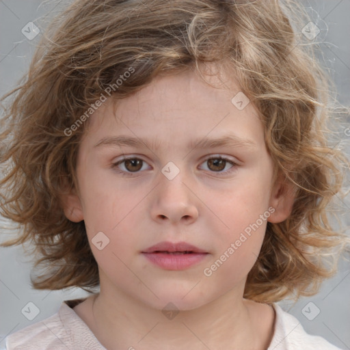 Neutral white child female with medium  brown hair and brown eyes