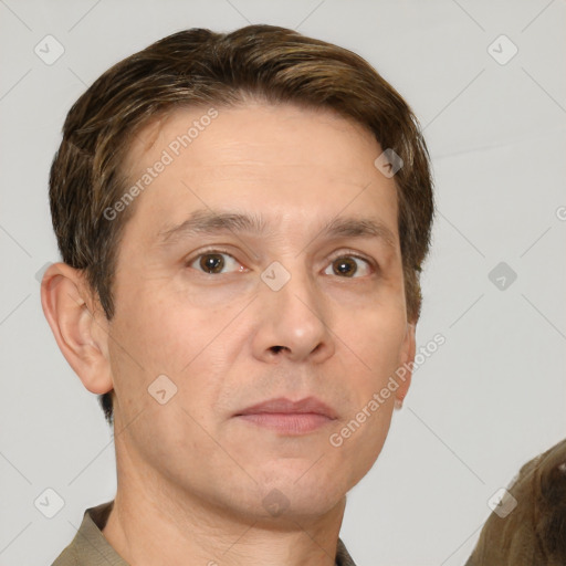 Neutral white adult male with short  brown hair and brown eyes