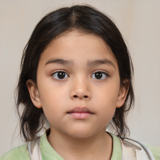 Neutral white child female with medium  brown hair and brown eyes