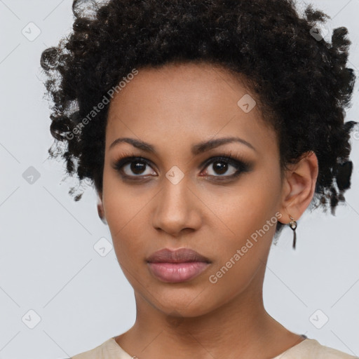 Neutral black young-adult female with short  brown hair and brown eyes