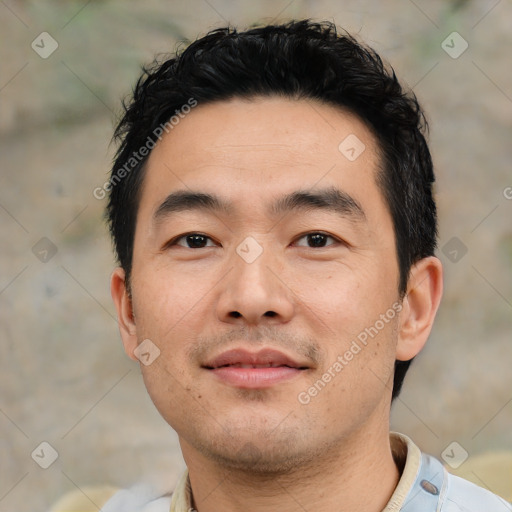 Neutral asian young-adult male with short  black hair and brown eyes