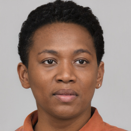 Neutral black young-adult female with short  brown hair and brown eyes