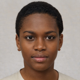 Neutral black young-adult female with short  brown hair and brown eyes