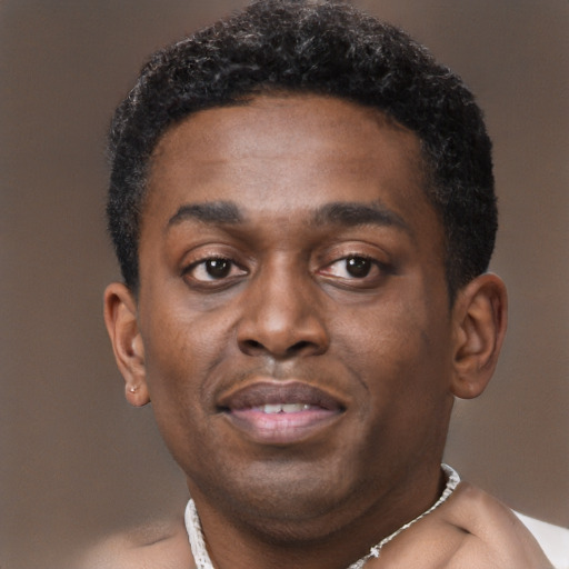 Neutral black young-adult male with short  brown hair and brown eyes