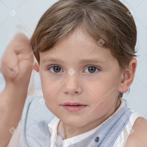 Neutral white child female with short  brown hair and brown eyes