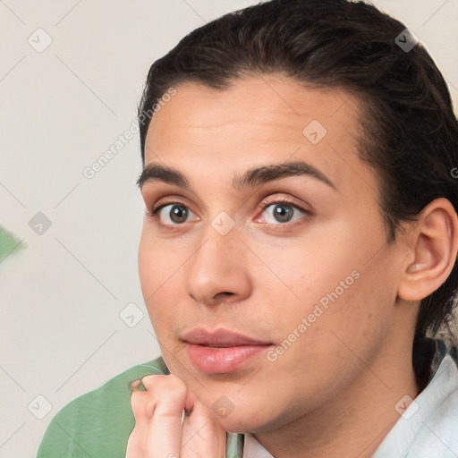 Neutral white young-adult male with medium  brown hair and brown eyes