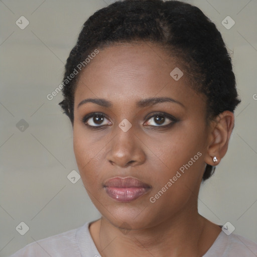 Neutral black young-adult female with short  brown hair and brown eyes