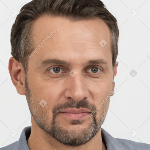 Neutral white adult male with short  brown hair and brown eyes