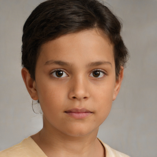 Neutral white child female with short  brown hair and brown eyes