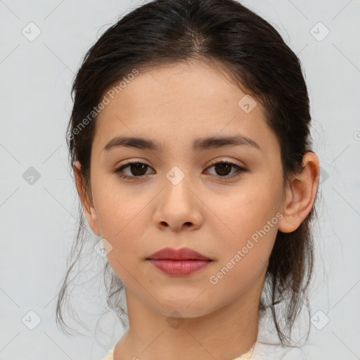 Neutral asian young-adult female with medium  brown hair and brown eyes