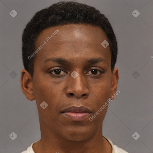 Neutral black young-adult male with short  brown hair and brown eyes