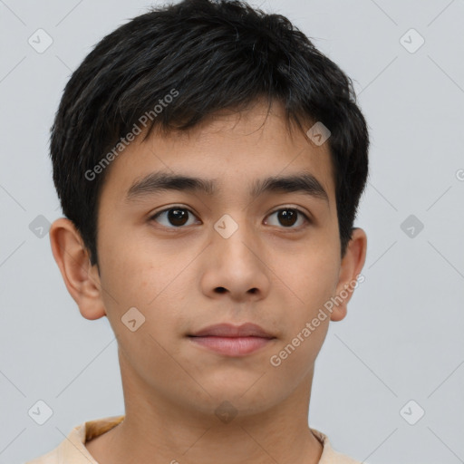 Neutral asian young-adult male with short  brown hair and brown eyes
