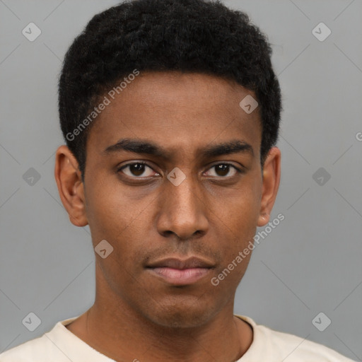 Neutral black young-adult male with short  brown hair and brown eyes