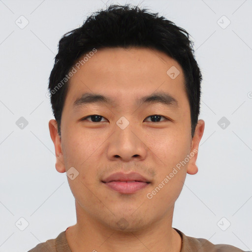 Neutral asian young-adult male with short  black hair and brown eyes