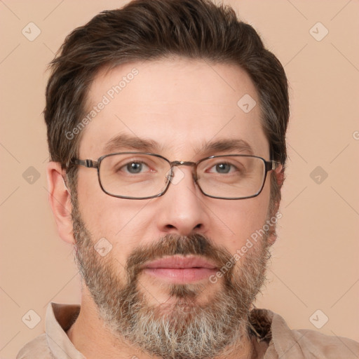 Neutral white adult male with short  brown hair and brown eyes