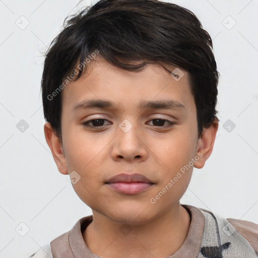 Neutral asian child male with short  brown hair and brown eyes