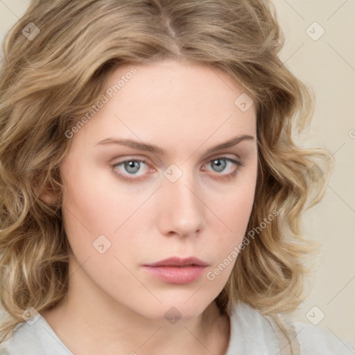 Neutral white young-adult female with medium  brown hair and green eyes