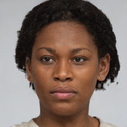 Neutral black young-adult female with short  brown hair and brown eyes