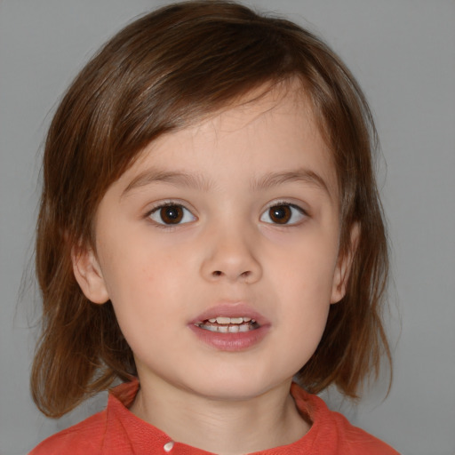 Neutral white child female with medium  brown hair and brown eyes