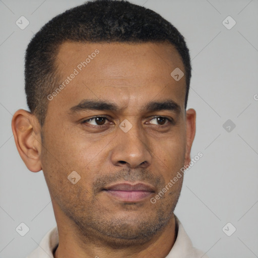 Neutral black young-adult male with short  brown hair and brown eyes