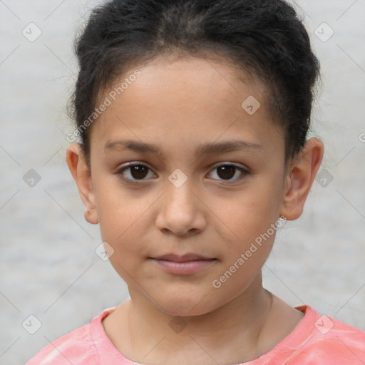 Neutral white child female with short  brown hair and brown eyes